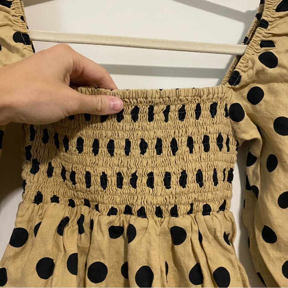 Faithfull the Brand Tan and Black Polka Dot Mini Dress - Picture 6 of 10